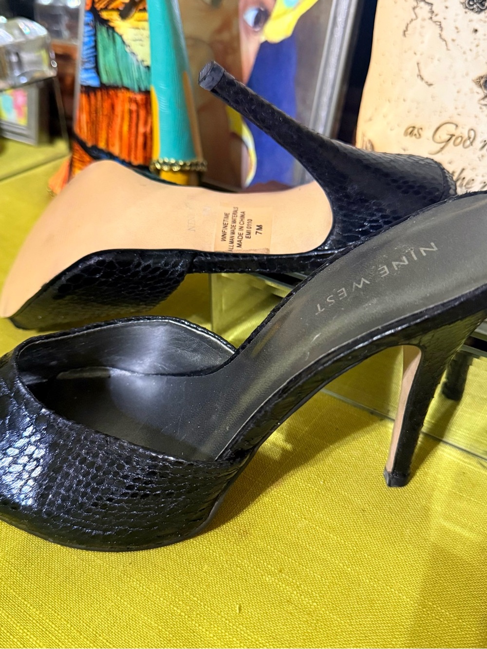 Black Snake-Texture High Heel Mules